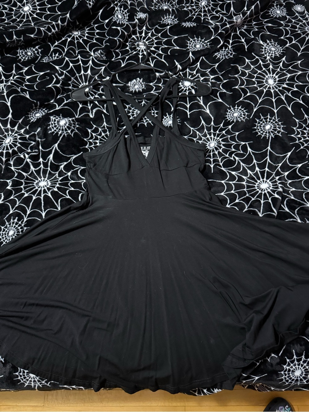 Killstar Black Crisscross Strap Mini Skater Dress